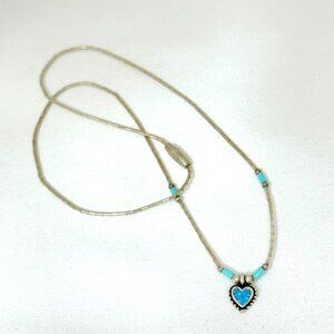 Sterling Silver Necklace w/Heart Turquoise Inlay